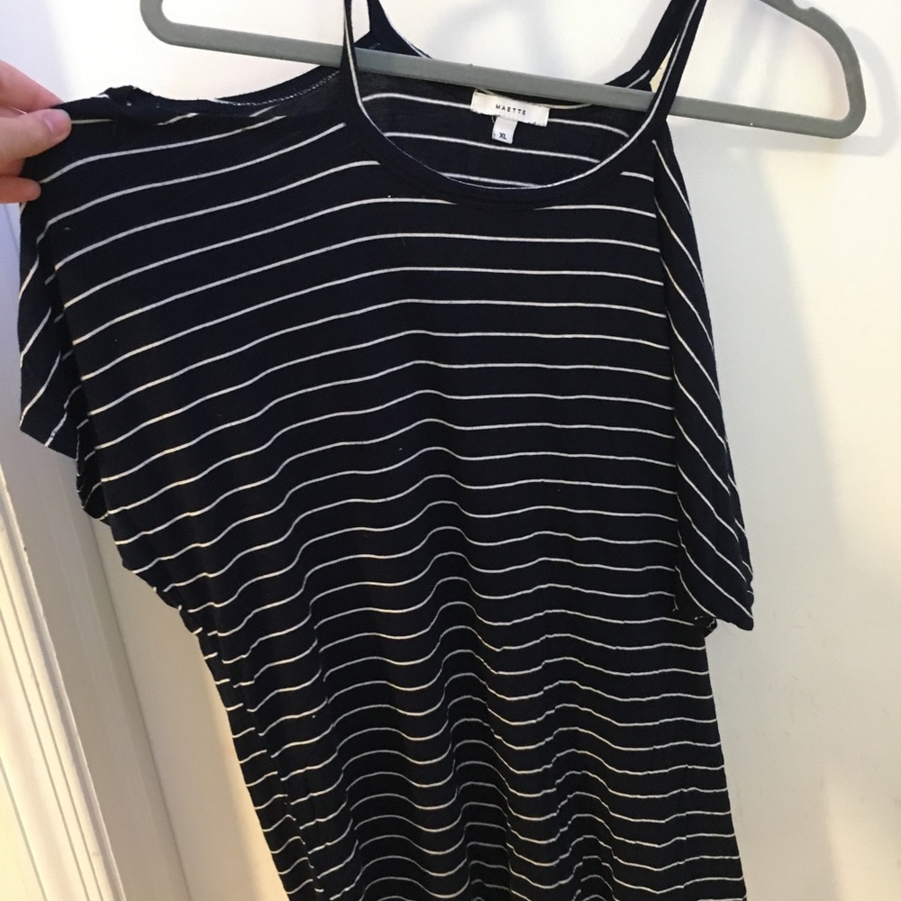 navy and white striped shoulder cut shirt!